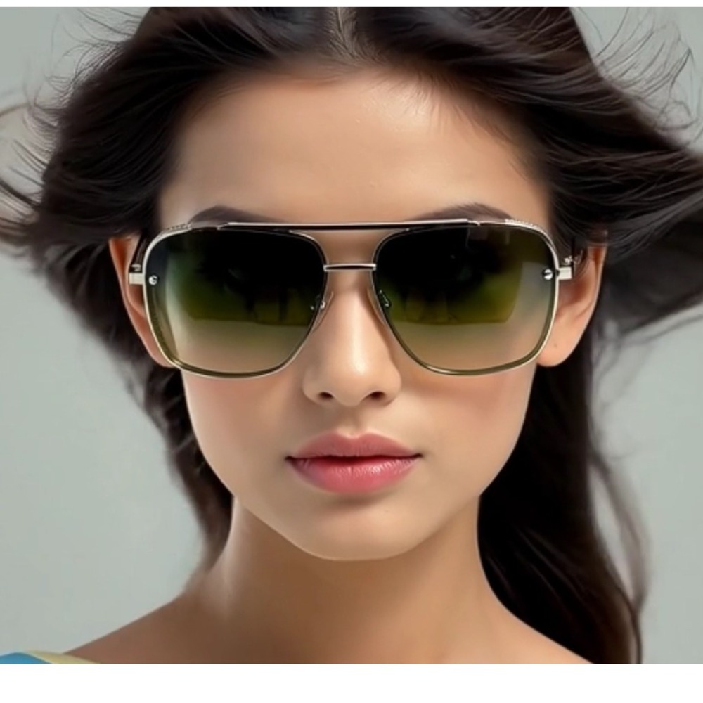 Women Sunglasses Square Gradient Green Lens Style Flat Top Outfit Female Modern